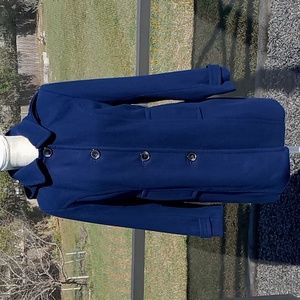 St. John's Bay Women's Navy Wool Blend Coat With Removable Hood Size Petite Med